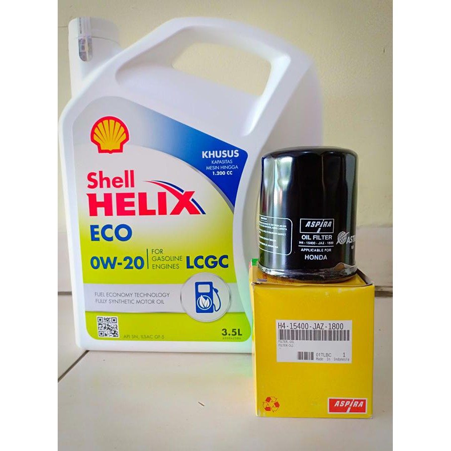 PAKET SUPER Oli Shell Helix Eco 0W-20 + Filter Oli Honda Brio Satya