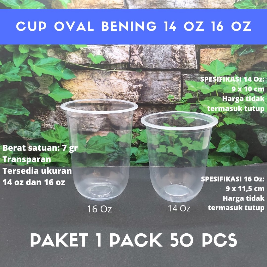 Jual Gelas Plastik Kosong Cup Oval Bening Oval Bulat 14 Oz 16 Oz 1 Pack 50 Pcs Murah Grosir Oval 4888