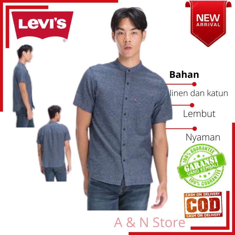 Baju Kemeja Pria Lengan Pendek Levis SHORT SLEEVE MANDARIN COLLAR SHIRT Original Garansi Uang kembal