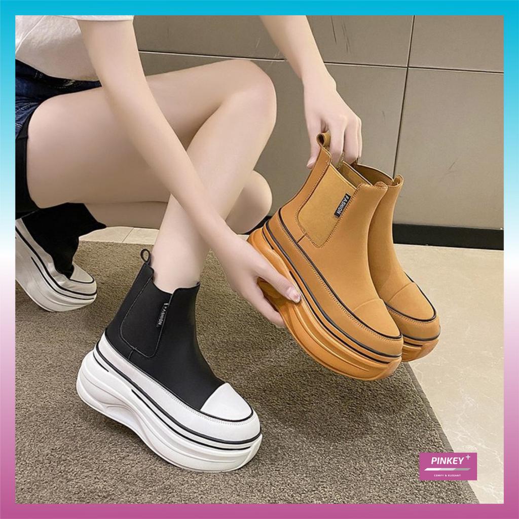 ✅PINKEY P206 Sepatu Sneakers Boots Tinggi Wanita Sneakers Shoes Hak Tebal