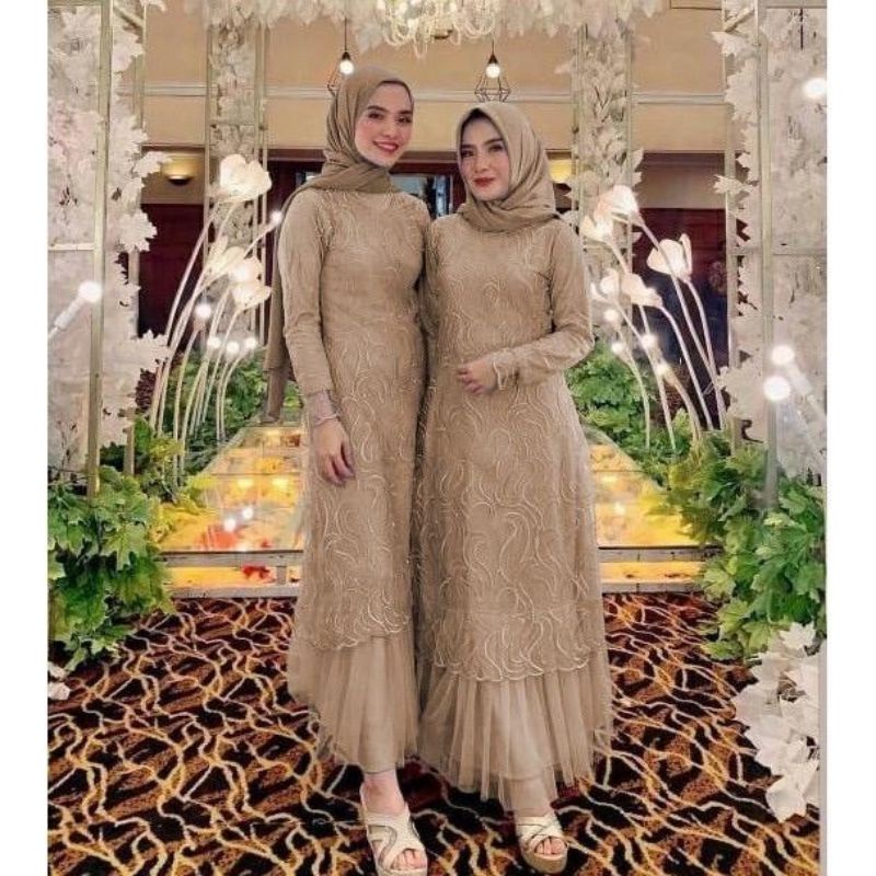 GAMIS ALDINE / BAHAN TILE RUBY MUTIARA / GAMIS BRUKAT TILE / SIZE M, L, XL. XXL JUMBO