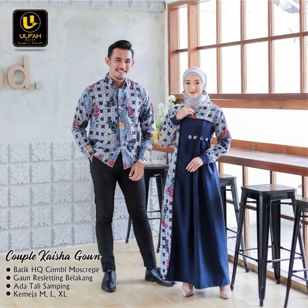 Couple Gamis Batik Modern - Batik couple Sarimbit Brokat - kebaya lamaran - kebaya wisuda - Kaisha g