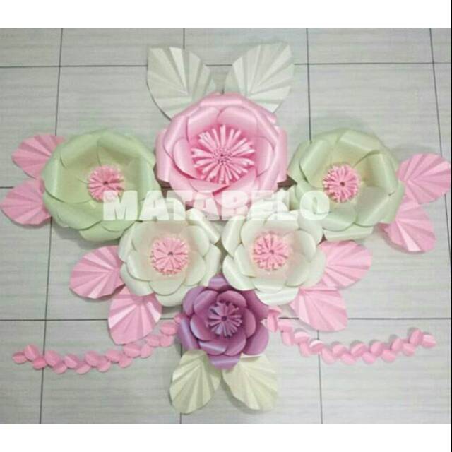 Paper Flower Backdrop Dekorasi Pesta Lamaran Tunangan Wedding Pernikahan Bunga Kertas Background