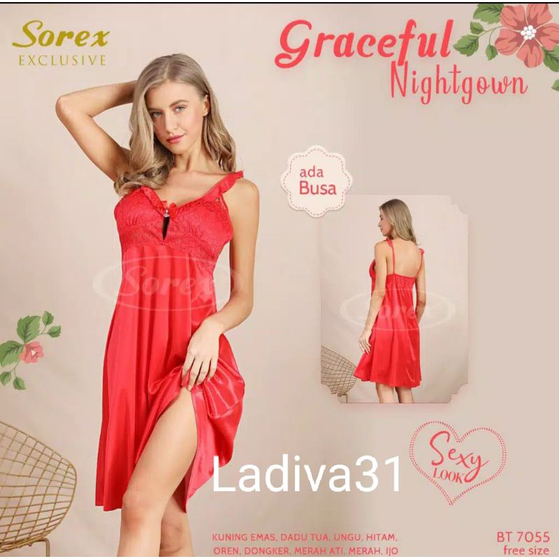(SALE)Baju Tidur WANITA Satin Premium Exclusive NIGHTGOWN Sorex 7055 |LINGERIE TRANSPARAN SEXY HOT
