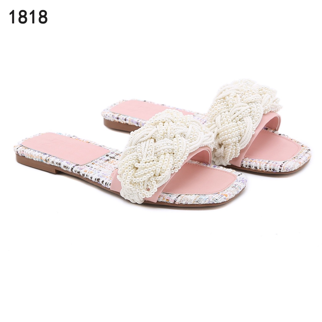 ZR Pearl Detail Woven Slide Sandals #1818