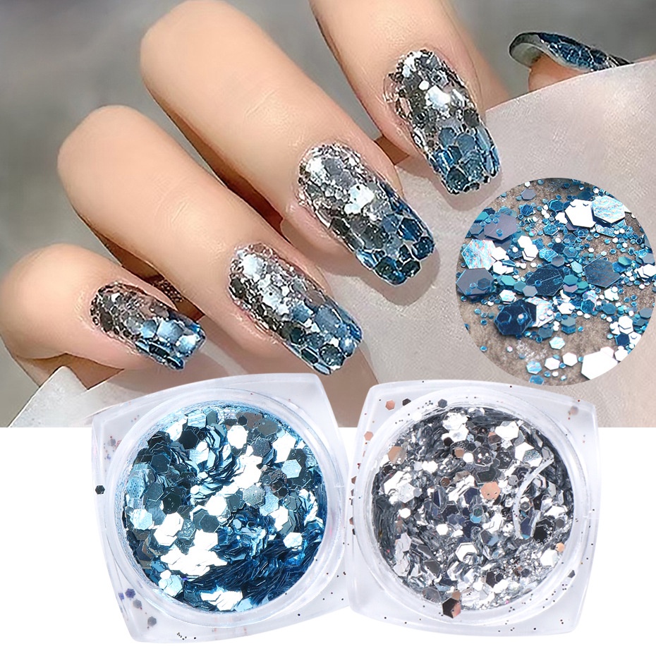 1jar Payet Glitter 3D Warna-Warni Ukuran Campur Untuk Dekorasi Nail Art DIY