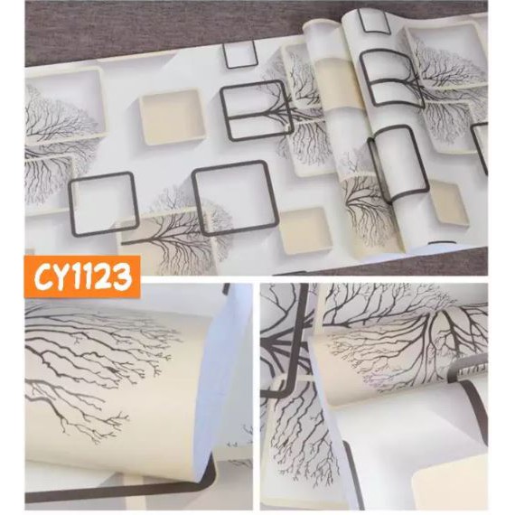 CY1123 cream 3d square 10 m X 45 cm Wallpaper Stiker Dinding