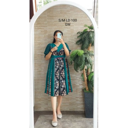 Dress tunik tenun wanita jepara hijau tosca