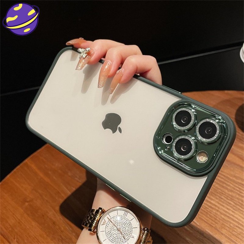 Transparent Case with Flash Drill Lens Film Compatible for iPhone 14 13 12 Pro Max Phone Case iPhone 11 Acrylic Simple Shockproof Cover