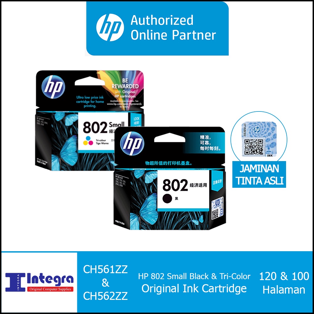 Tinta HP 1 Set 802 (Black &amp; Colour) Original Cartridge HP Deskjet 1000, 1010, 1015, 1050, 2000, 2050, 3050