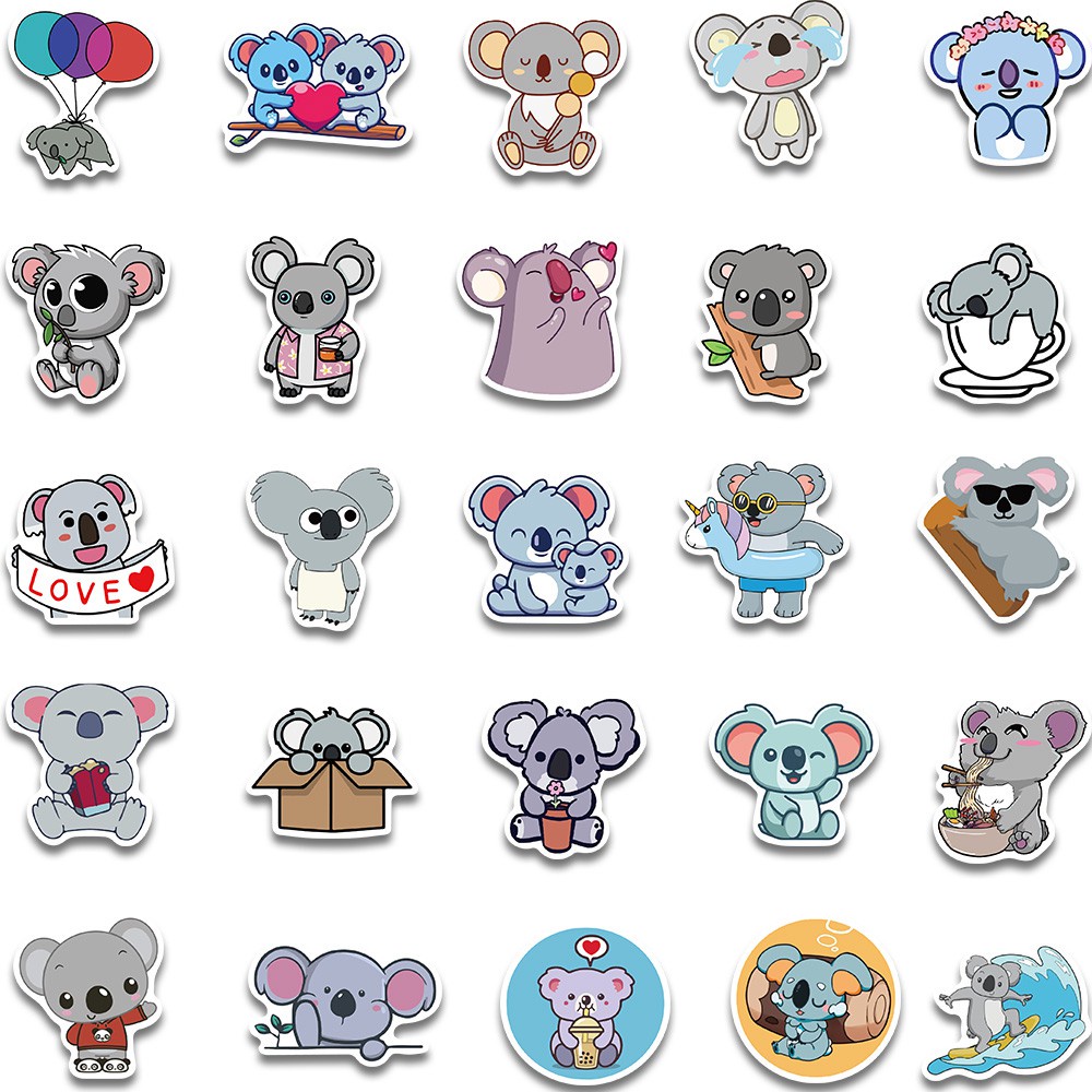 50PCS Animal Sticker Cute Koala Stickers Cartoon Series Children's Toys Waterproof Skateboard Guitar Bike Suitcase Decals