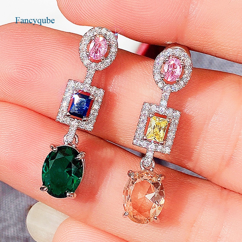 Fancyqube Anting Warna-Warni Terang Pink Kuning Biru Hijau Putih Untuk Wanita