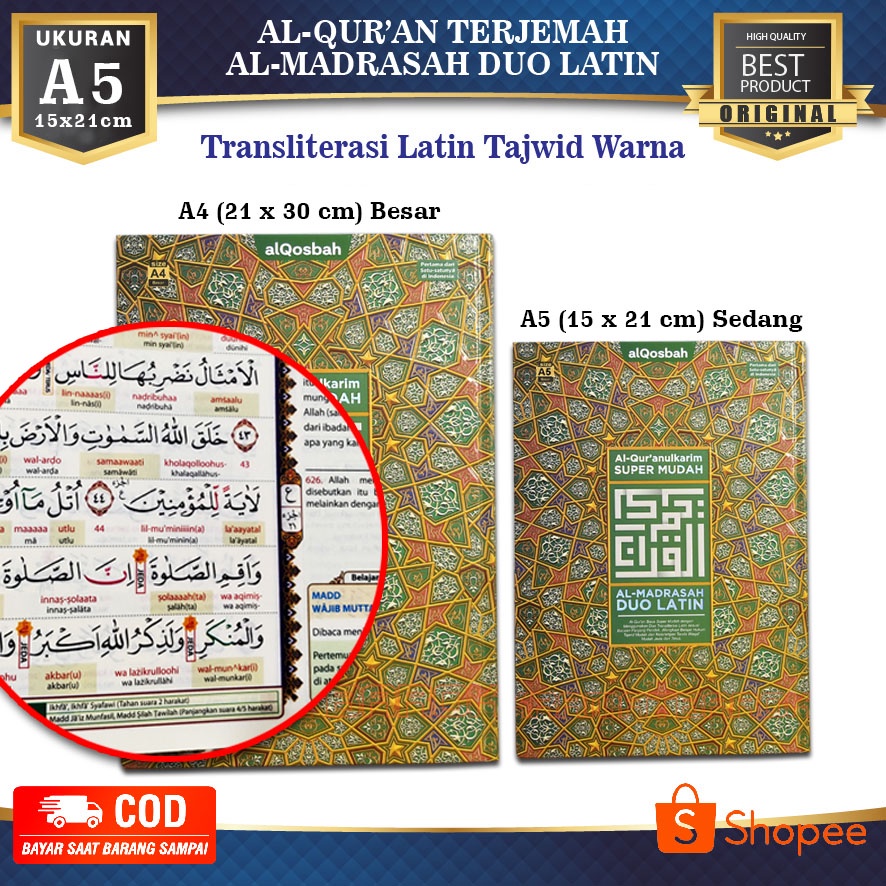 Al Quran Al Madrasah Duo Latin A5 & Alquran Tajwid Berwarna Alquran Terjemah Wakaf Ibtida Alqosbah, 