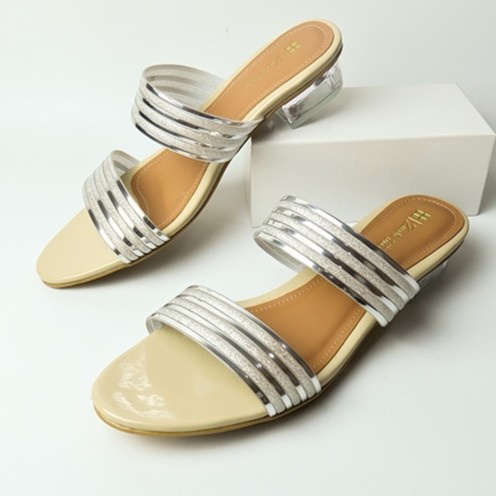 Sandal wanita ukuran besar -jumbo ibu ibu Pesta heels Hak Kaca 3cm BIG SIZE 41-45 Crem Silver