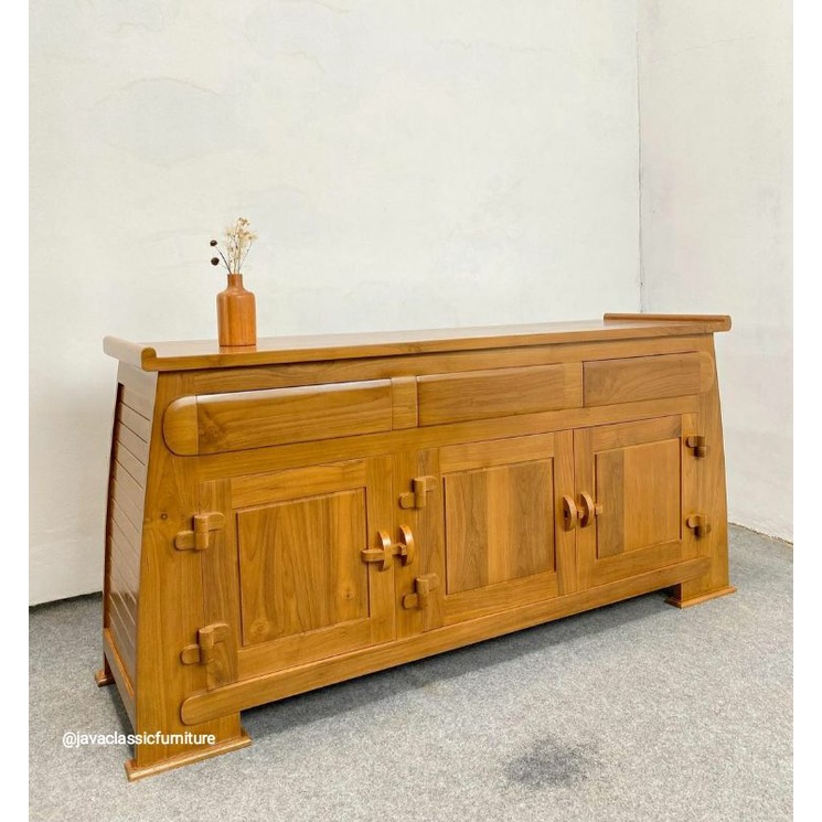 BUFET TV VINTAGE MINIMALIS CABINET RETRO DRAWER SCANDINAVIA UNIK BAHAN KAYU JATI GRADE A PANJANG MURAH FURNITURE JEPARA-3