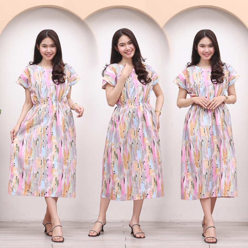 Daster Manohara karakter busui kancing 3 LD 115 CM |busui| daster katun-MANO ABSTRAK PINK