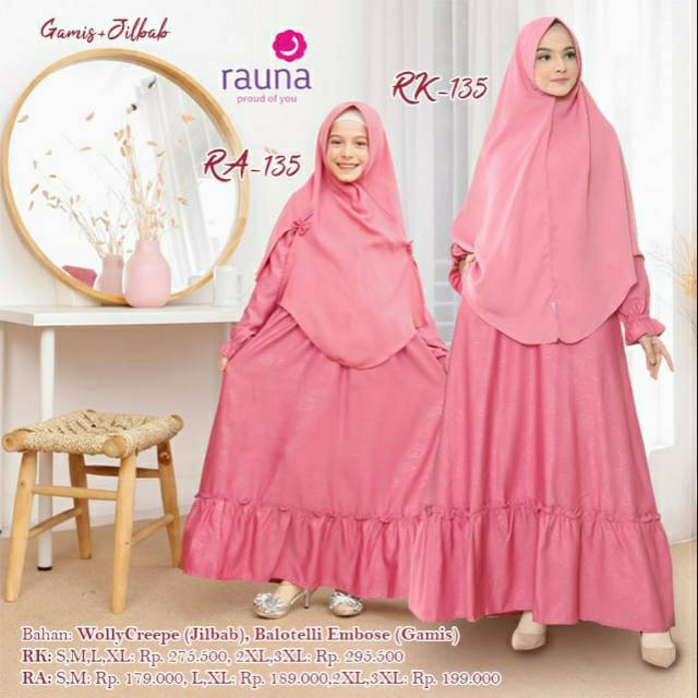Gamis Couple Ibu dan Anak Rauna - Gamis Kembar Pink - Gamis Couple+Jilbab by Rauna