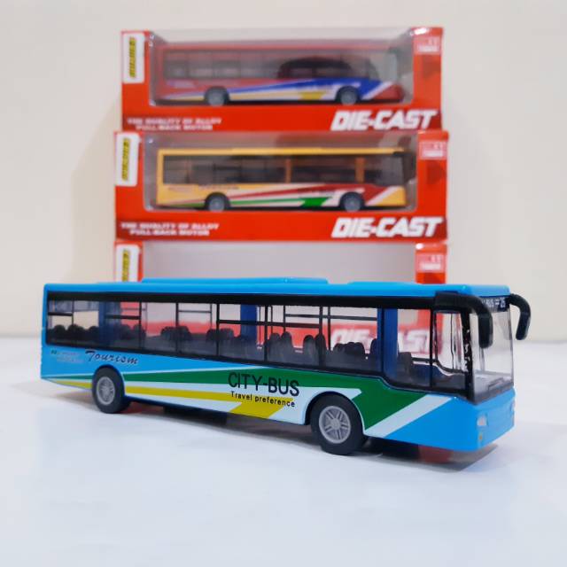 Diecast City Bus Alloy Pullback - Miniatur Mainan Anak Mobil Bis Kota