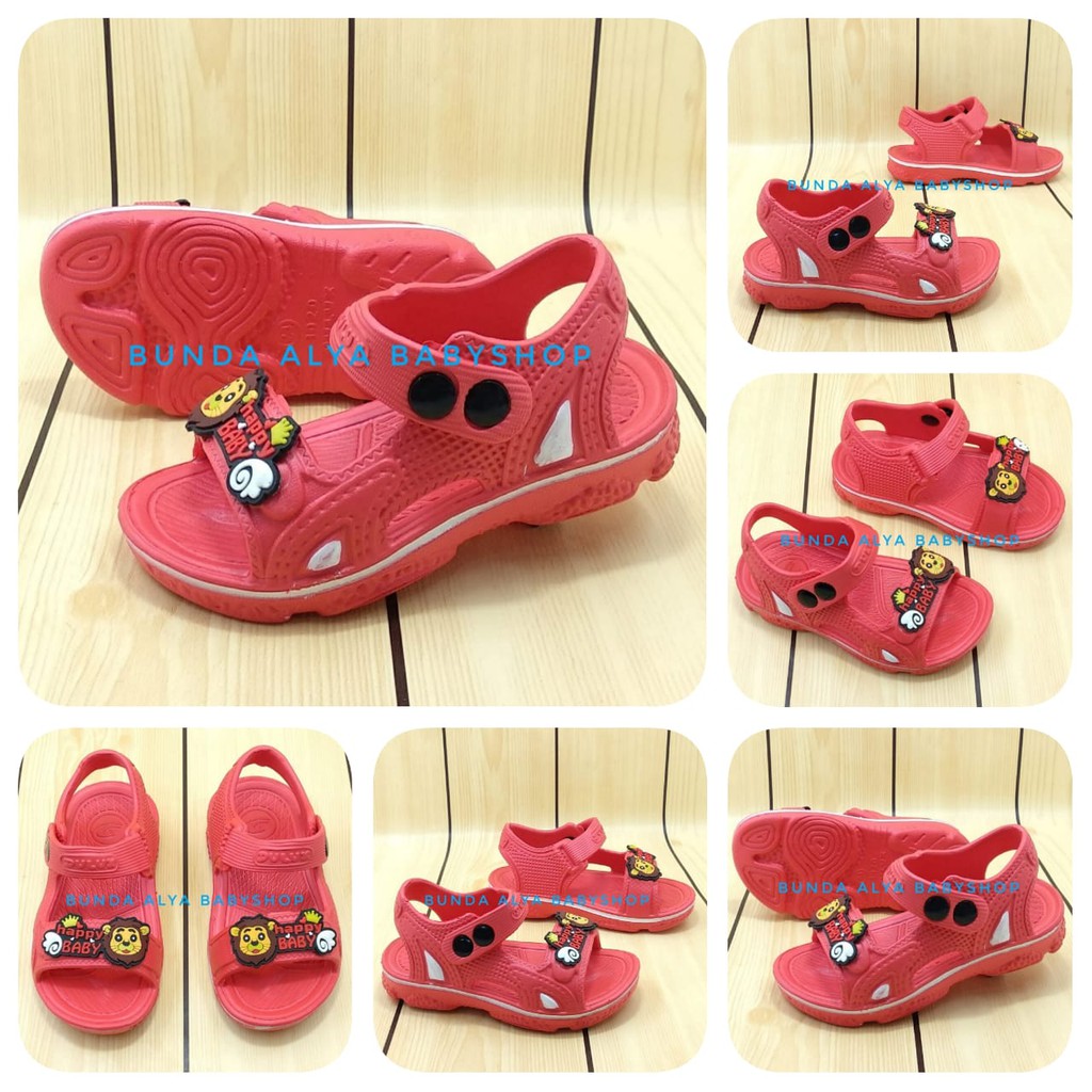 Sendal Anak Laki Laki Karet Usia 3 4 5 Tahun MERAH Elastis - Sepatu Sandal Anak Cowok Karet Animal Lion Anti Licin Size 24 - 29