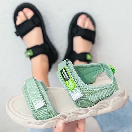 [littlecrab] Sandal Gunung Hitam Putih Hijau Sandal Wanita Berkualitas Tinggi Sandal Tinggi Tali Selop Kasual Korean Style
