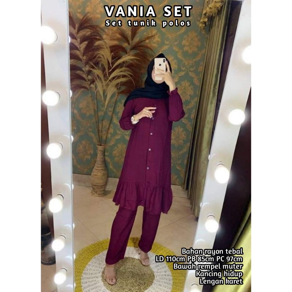 Vania One Set Tunik Rayon Premium Setelan Wanita Lengan Panjang Set Baju Kekinian LD 110 cm