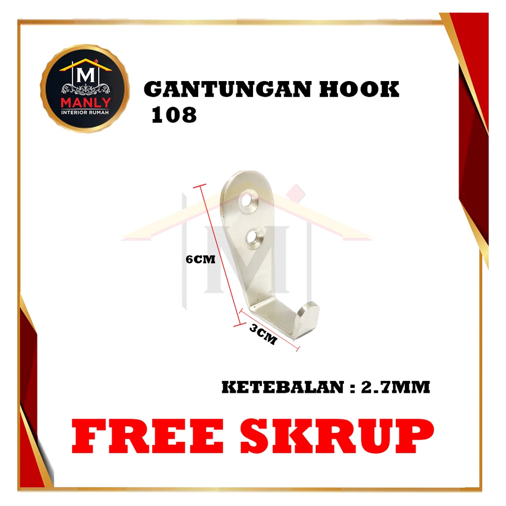 Kapstok Stainless Gantungan Baju / Cantolan Hook Kait Singel Stainless Capstok, FREE SEKRUP