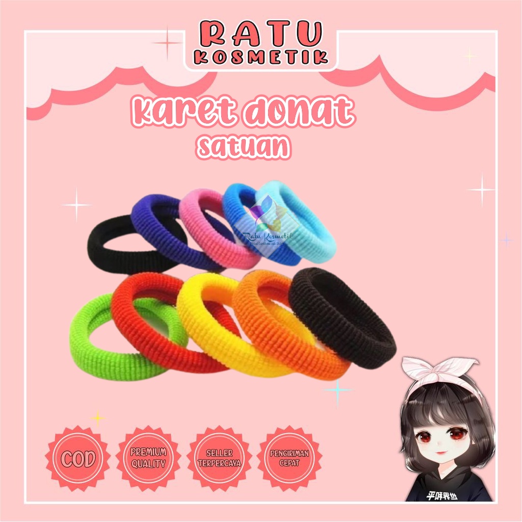 ❤ RATU ❤ Ikat Rambut Donat Karet Kecil Wanita Anak | Isi 50 Free Tas | Satuan Besar Jumbo Cepol