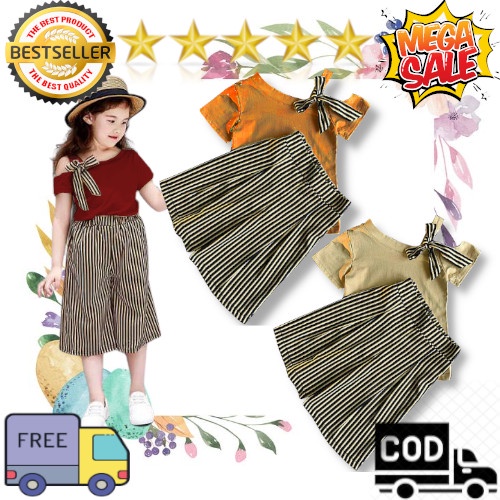 VISION ONLINE [GRATIS ONGKIR BISA COD] SETELAN MONICA//SETELAN BAJU LENGAN PENDEK KAOS ATASAN DAN CELANA KULOT PANJANG 1 SET PAKAIAN ANAK PEREMPUAN BAYI CEWEK 1 2 3 4 5 TAHUN MURAH KEKINIAN TERBARU IMPORT KOREA MODERN ORI VIRAL KOREAN STYLE