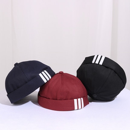 topi budak Sailor Cap Brimless cap topi lelaki  Vintage Melon Cap Pure Cotton Unisex Beanie Hat Skullcap Multiple Colours the capal cap