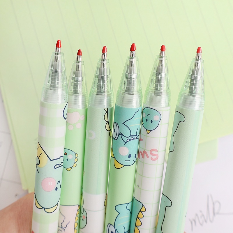 Pulpen Tinta Hitam 0.5mm Motif Kartun Kodok / Dinosaurus Hijau Untuk Stationery Kantor