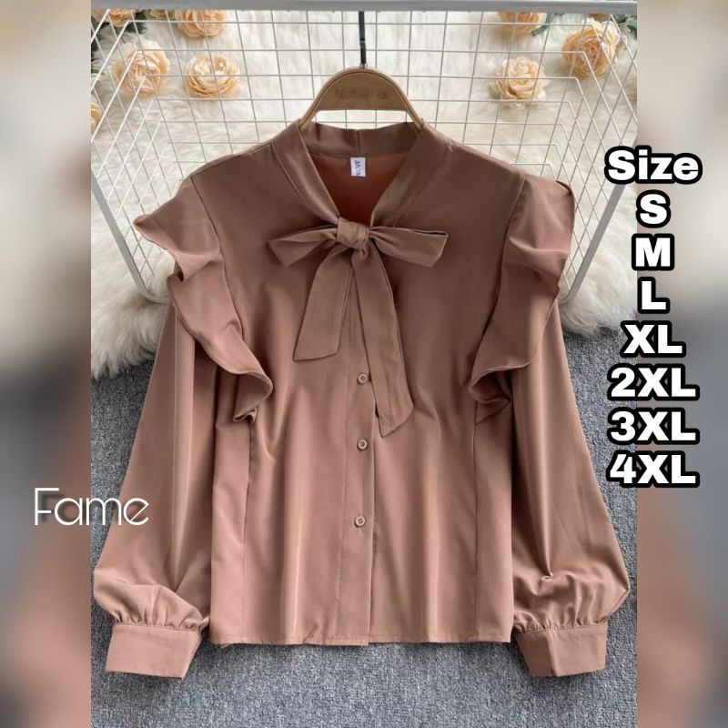 Fame Blouse Wanita Big Size Kemeja Jumbo Baju Over Size Ukuran S M L XL 2XL 3XL 4XL XXL XXXL 2L 3L 4L 5L 5XL Kemeja Kerja Korea Style