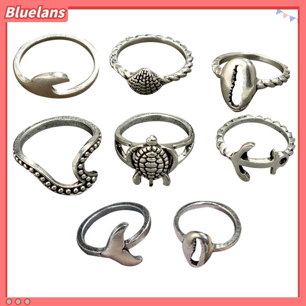 8pcs / Set Cincin Buku Jari Aneka Bentuk Gaya Boho Untuk Wanita