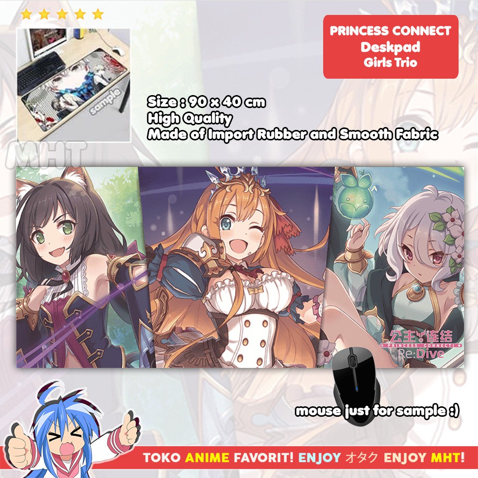Mousepad Anime Gaming - Deskpad - Princess Connect Re Dive Trio Kyaru Pecorine Kokkoro