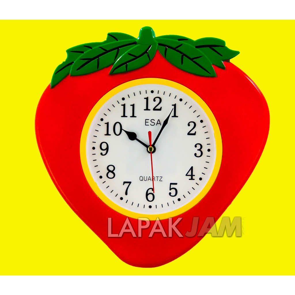 Jam Dinding Unik Murah Minimalis Bentuk Strawberry Lucu Wall Clock ESA 913