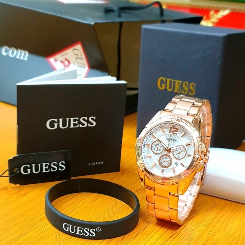 Paket Super Jam Tangan Guess Analog Wanita Jam Tangan Terlaris Stainliss Steel Kasual