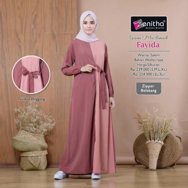 Jual Baju Gamis Muslimah Dewasa Remaja Model Terbaru Polos Kombinasi 2 Warna Salem Pink Fayida 