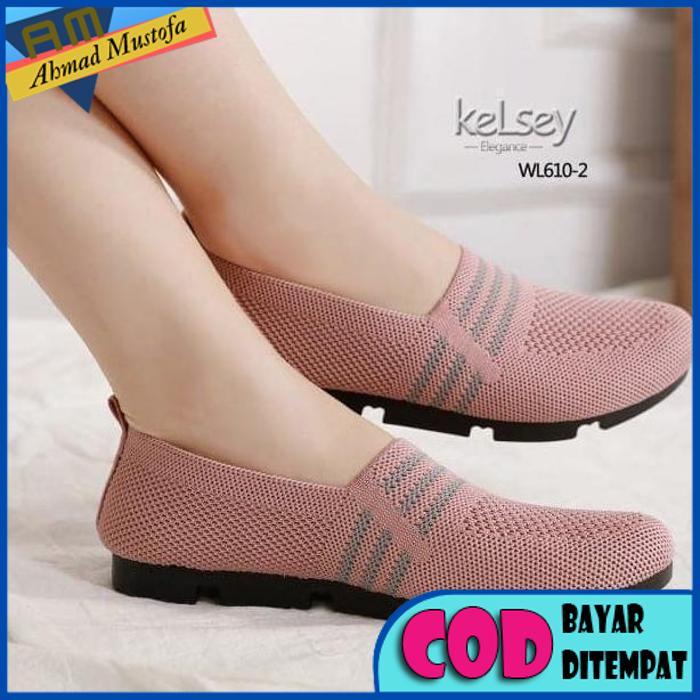 COD SEPATU SNEAKERS TANPA TALI WANITA KELSEY ORI BRANDED ELASTIS 610-2 PALING LAKU