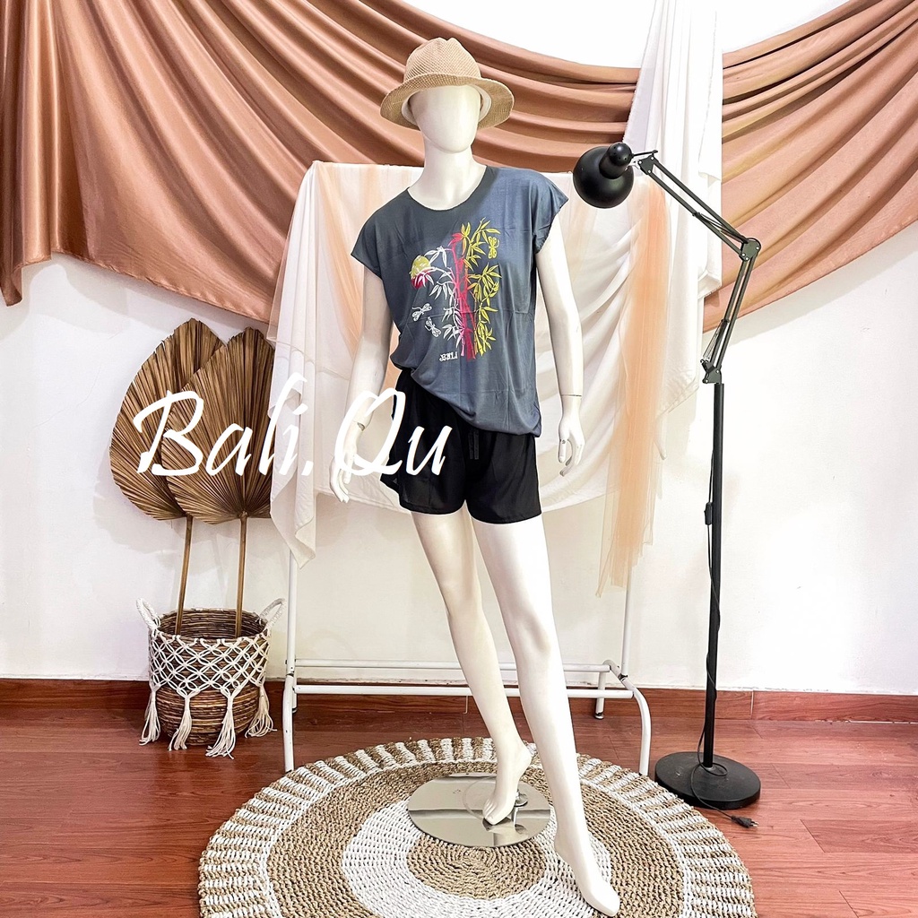 Baju Atasan Kaos Bambu Bali XL Kain Halus-ABU ABU