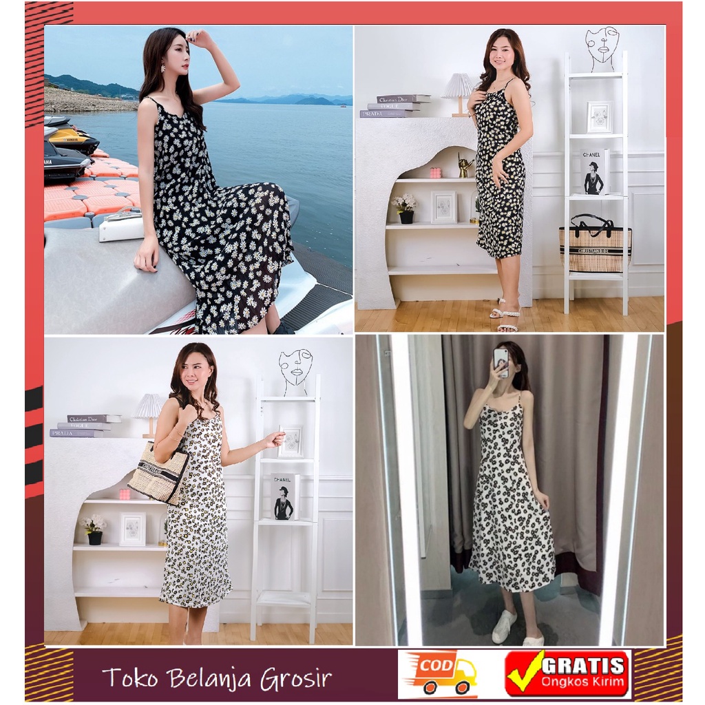 Dress Baju Wanita Korea Flora Motif Bunga Dres Santai Panjang Dewasa