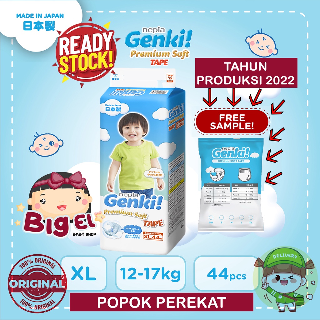 NEPIA GENKI DIAPERS TAPE XL44 | POPOK BAYI | POPOK CELANA | POPOK PEREKAT | DIAPERS | POPOK | NEPIA 