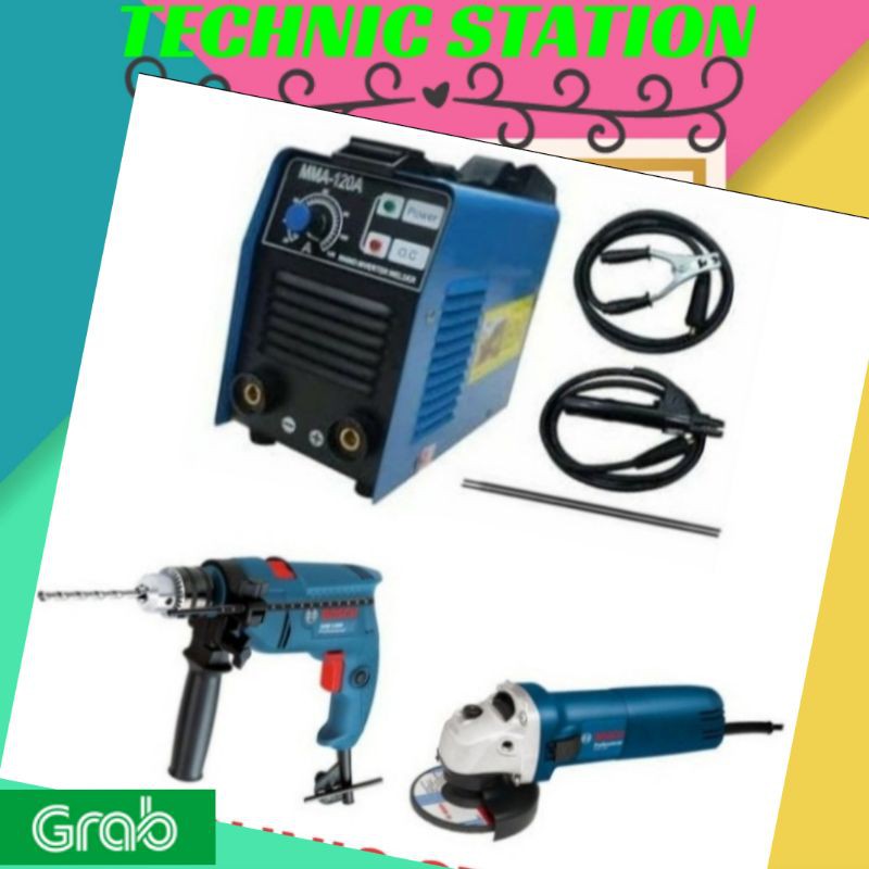 Paket Mesin Las 120A + Bor Bosch 13mm + Gerinda Bosch 4"