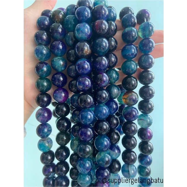 natural APATITE 14mm bahan aksesoris gemstone premium biru ungu akik