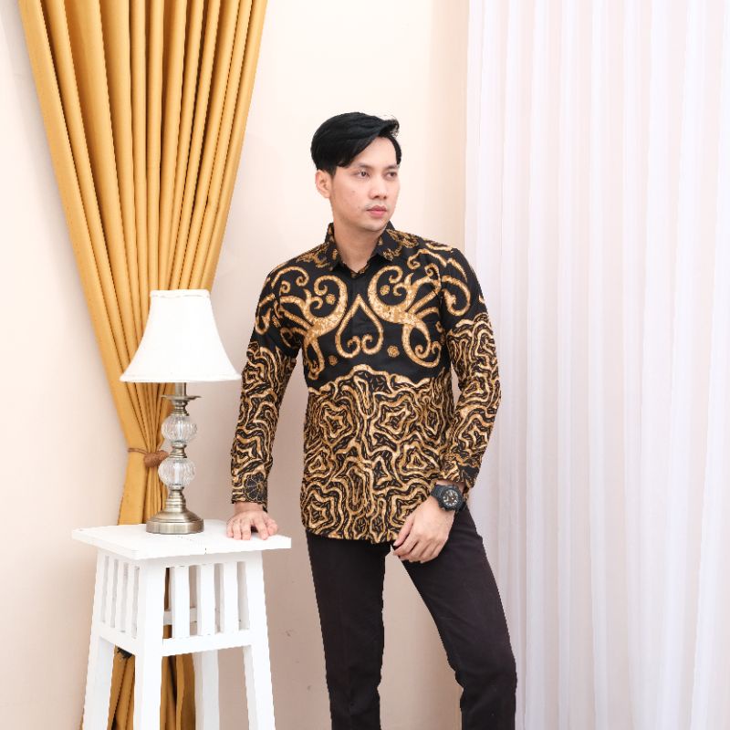 Kemeja Batik Pria Lengan Panjang slimfit slim fit Cowok Modern Batik Premium Batik Solo premium MTF8