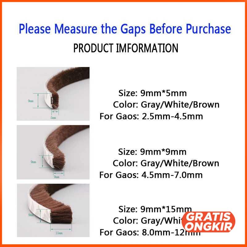 Lis Strip Pintu Brush Strip Sealing Insulation 10M 9mm