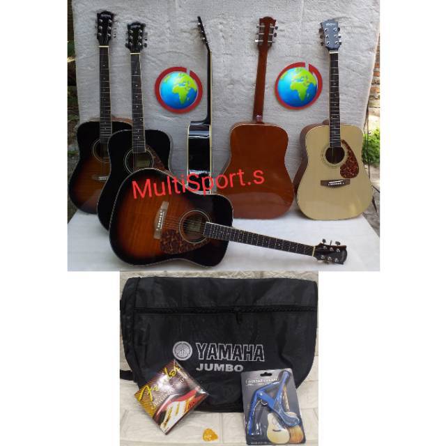 GITAR JUMBO ACCUSTIK JUMBO BONUS TAS CAPO SENAR PIK