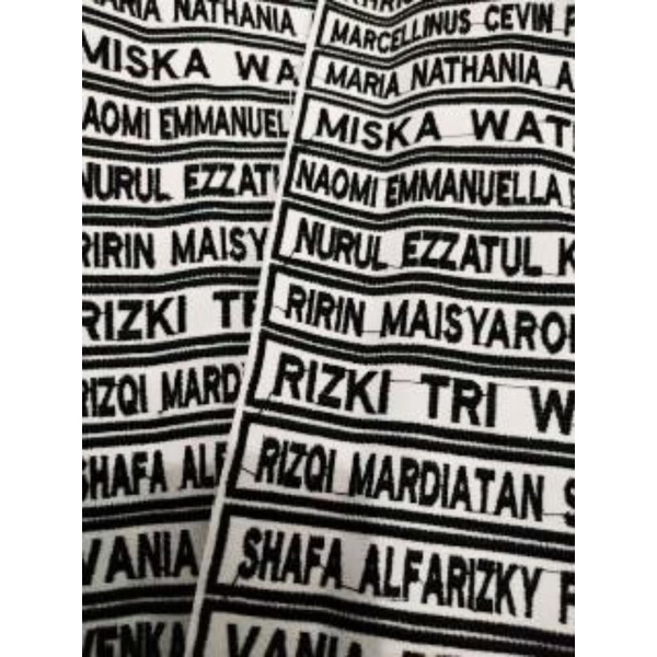 

NAMA BORDIR siswa / sekolah pramuka GROSIR LEMBARAN utuh tANPA POTONG MIN ORDER 50PCS papan nama dada