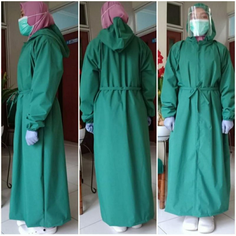APD GOWN LEVEL 2/BAJU MEDIS/GOWN HOODIE ZIPPER RESLETING DEPAN ( Terima Custom nama/logo )