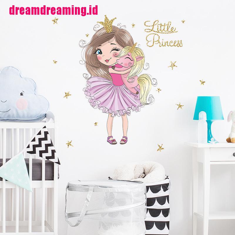 Stiker Dinding Desain Princess unicorn Untuk Kamar Tidur