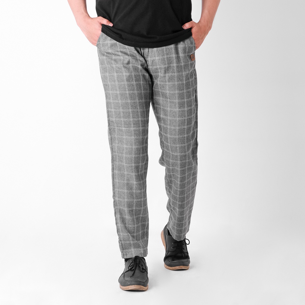 Celana Tartan Abu-abu Pria celana kotak-kotak Tartan Pants Original Bapin
