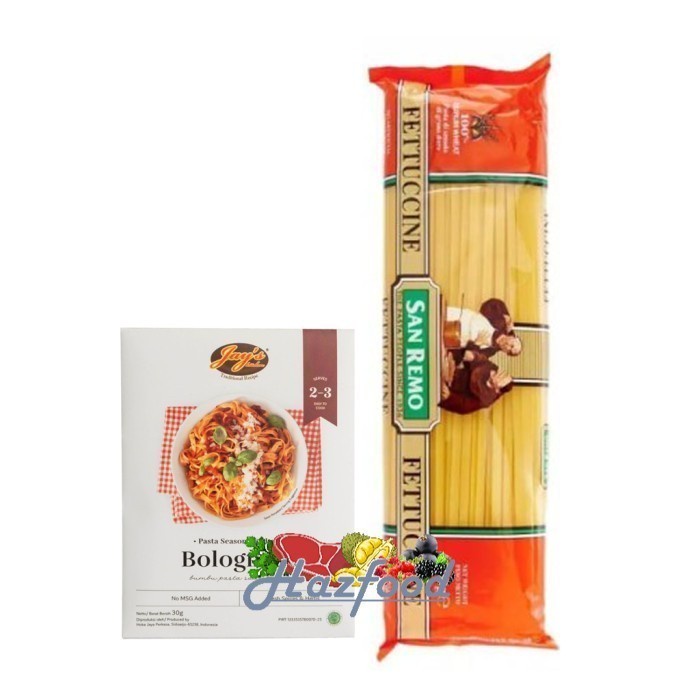 

Paket Pasta San remo Fetucinne 500 Gr Bumbu Jays Pasta Bolognese 30 Gr